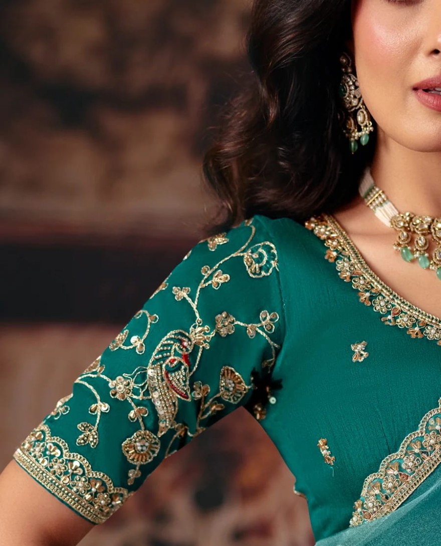 1007 - Sea Blue Designer Style Festive Wear Saree